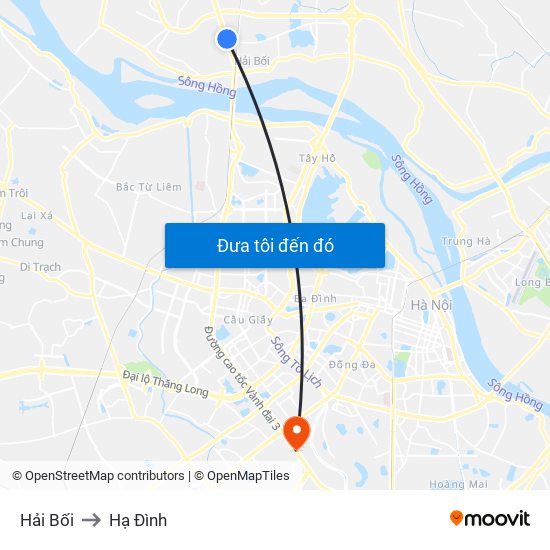 Hải Bối to Hạ Đình map