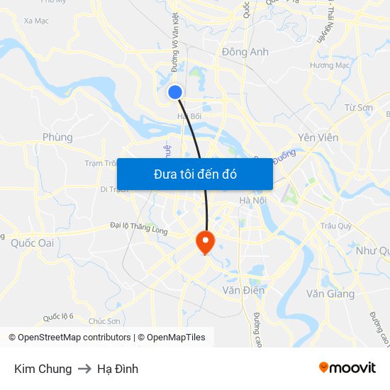 Kim Chung to Hạ Đình map