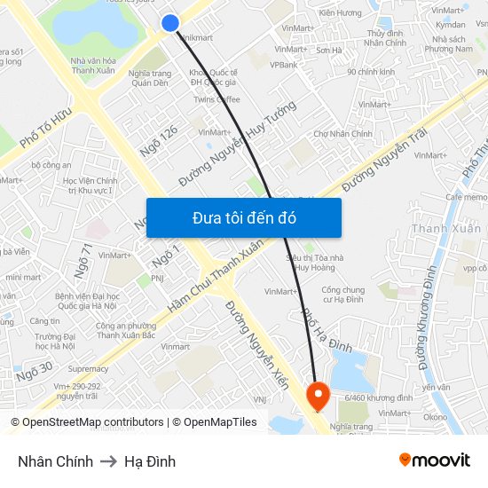 Nhân Chính to Hạ Đình map