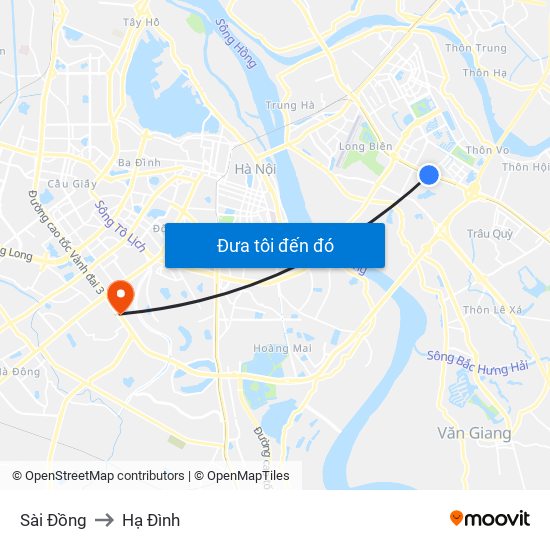 Sài Đồng to Hạ Đình map