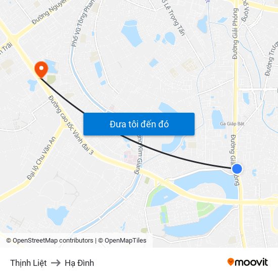 Thịnh Liệt to Hạ Đình map