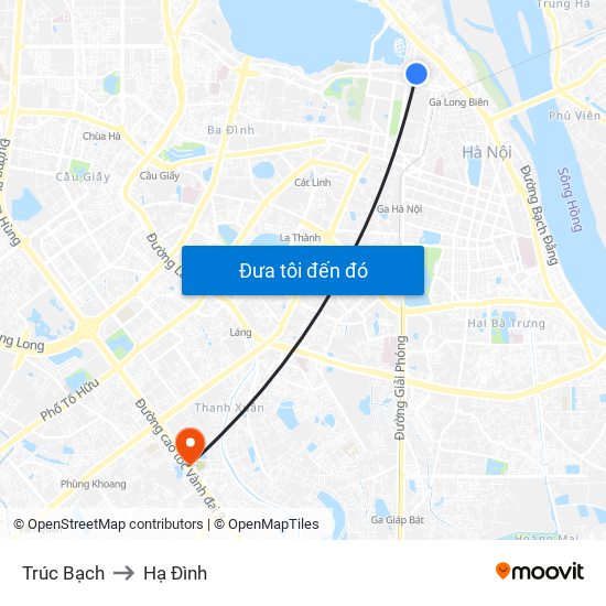 Trúc Bạch to Hạ Đình map