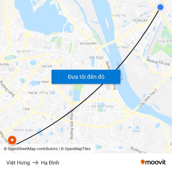 Việt Hưng to Hạ Đình map