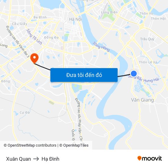 Xuân Quan to Hạ Đình map