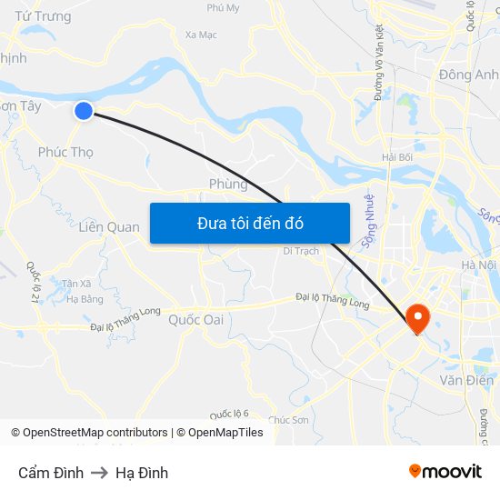 Cẩm Đình to Hạ Đình map