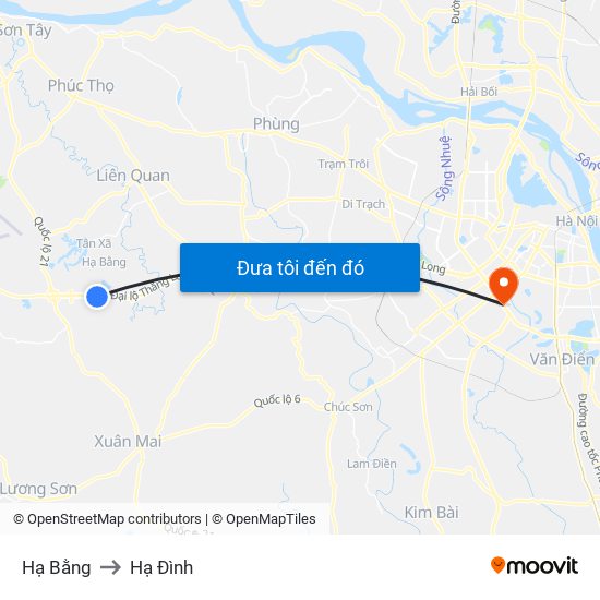 Hạ Bằng to Hạ Đình map