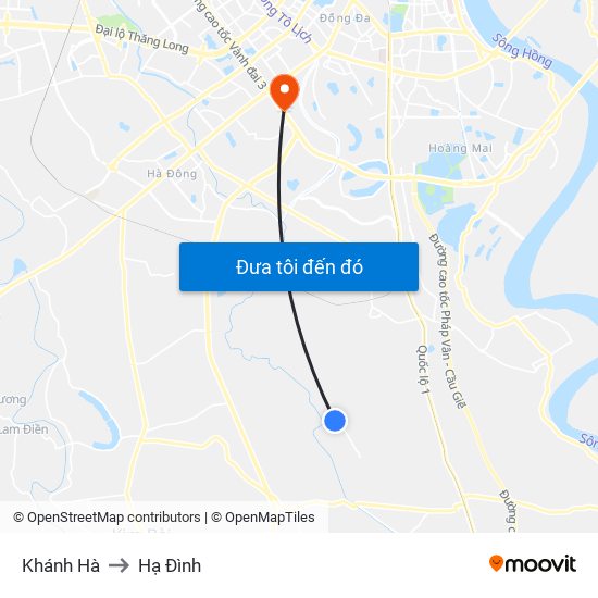 Khánh Hà to Hạ Đình map