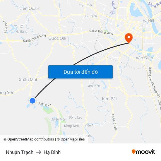 Nhuận Trạch to Hạ Đình map