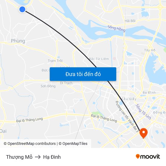 Thượng Mỗ to Hạ Đình map