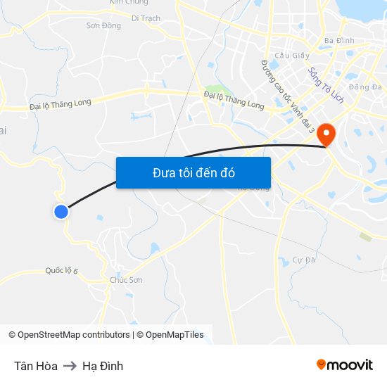 Tân Hòa to Hạ Đình map