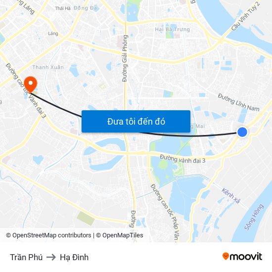 Trần Phú to Hạ Đình map
