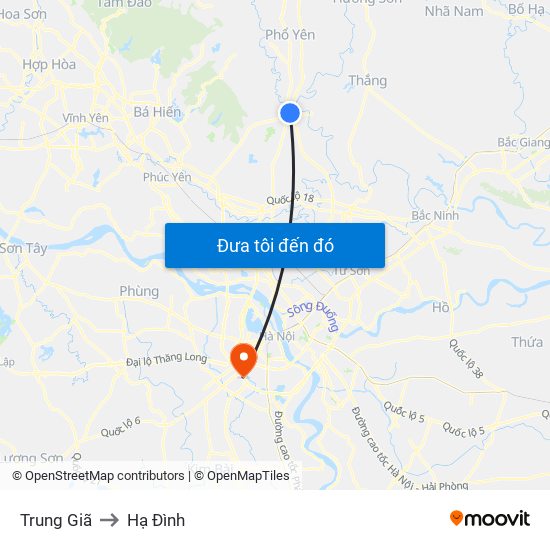 Trung Giã to Hạ Đình map