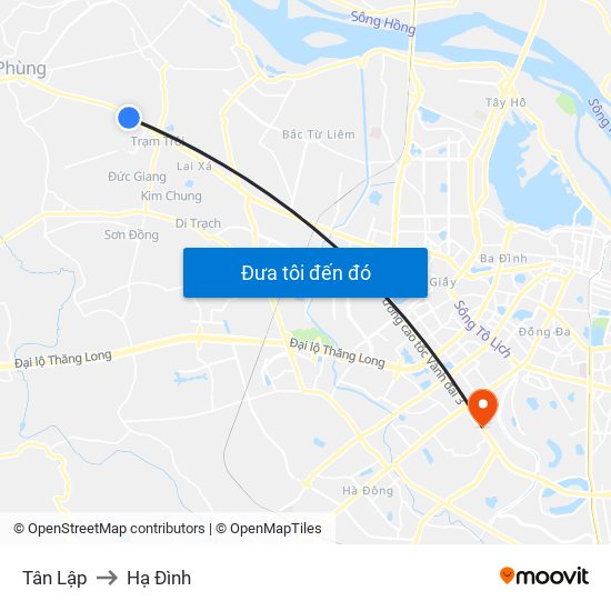 Tân Lập to Hạ Đình map