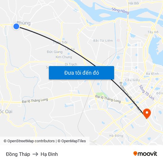 Đồng Tháp to Hạ Đình map