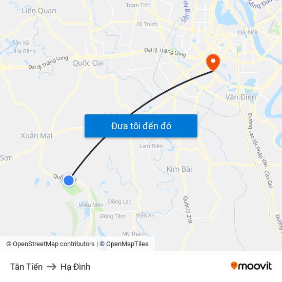 Tân Tiến to Hạ Đình map