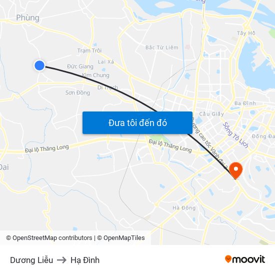 Dương Liễu to Hạ Đình map
