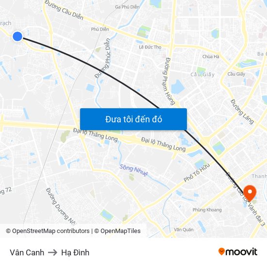 Vân Canh to Hạ Đình map
