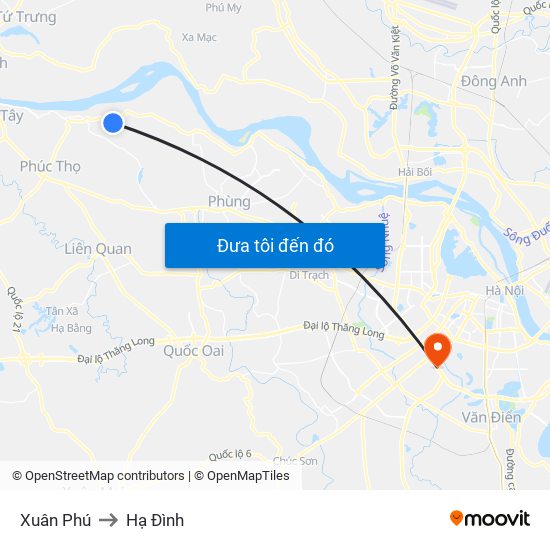 Xuân Phú to Hạ Đình map