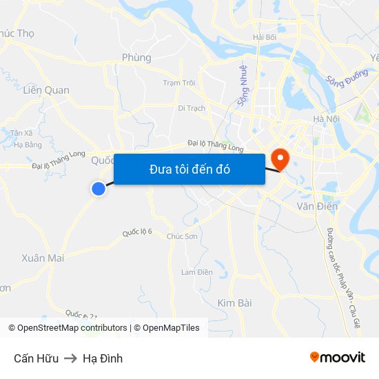 Cấn Hữu to Hạ Đình map