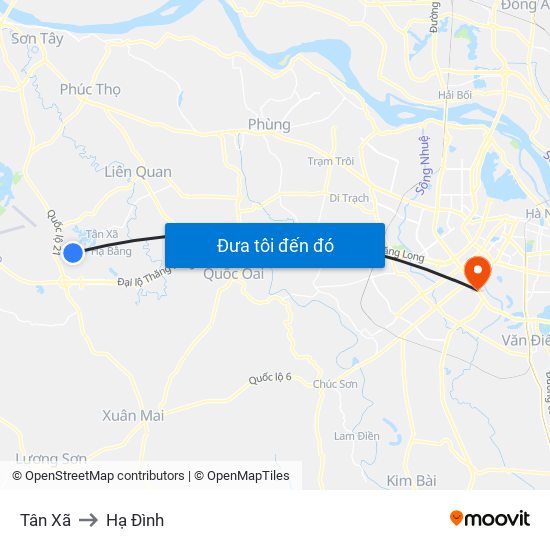 Tân Xã to Hạ Đình map