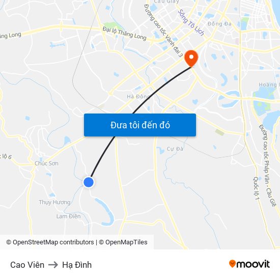 Cao Viên to Hạ Đình map
