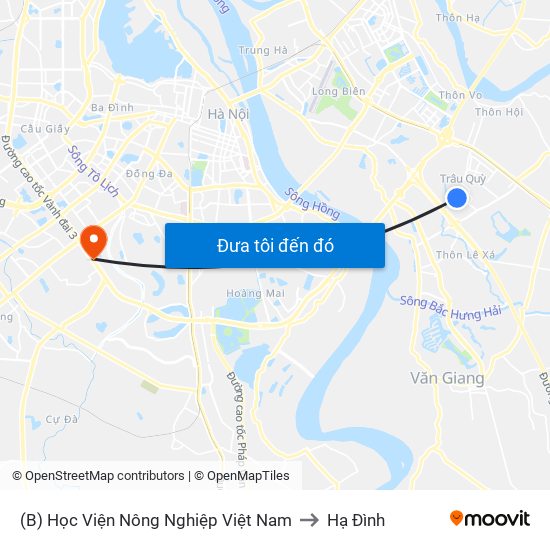 (B) Học Viện Nông Nghiệp Việt Nam to Hạ Đình map