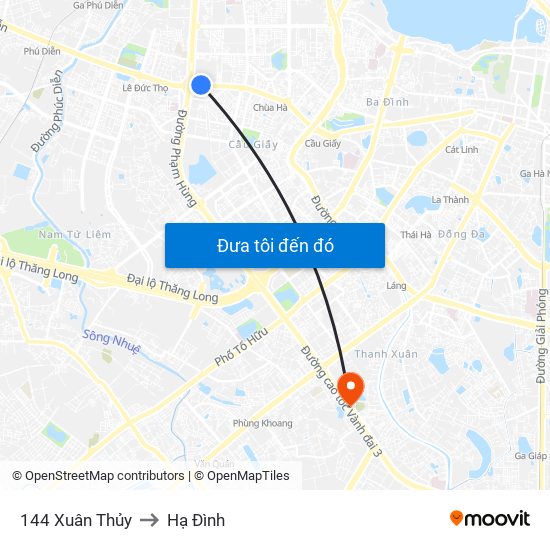 144 Xuân Thủy to Hạ Đình map