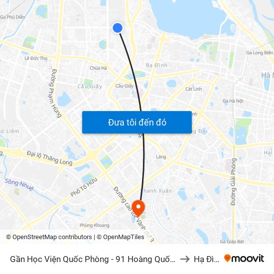 Gần Học Viện Quốc Phòng - 91 Hoàng Quốc Việt to Hạ Đình map