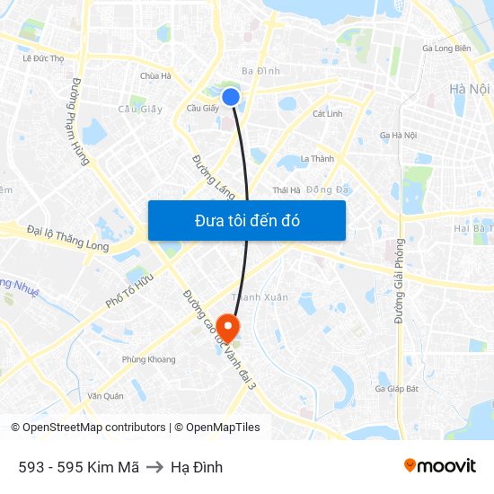 593 - 595 Kim Mã to Hạ Đình map