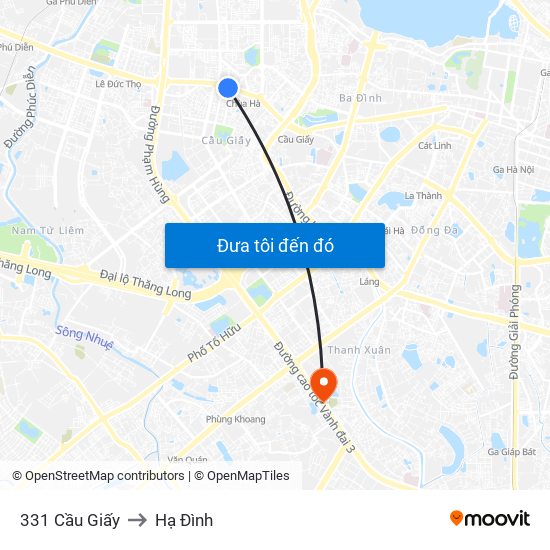 331 Cầu Giấy to Hạ Đình map