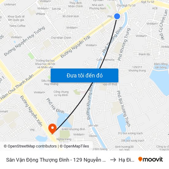 Sân Vận Động Thượng Đình - 129 Nguyễn Trãi to Hạ Đình map