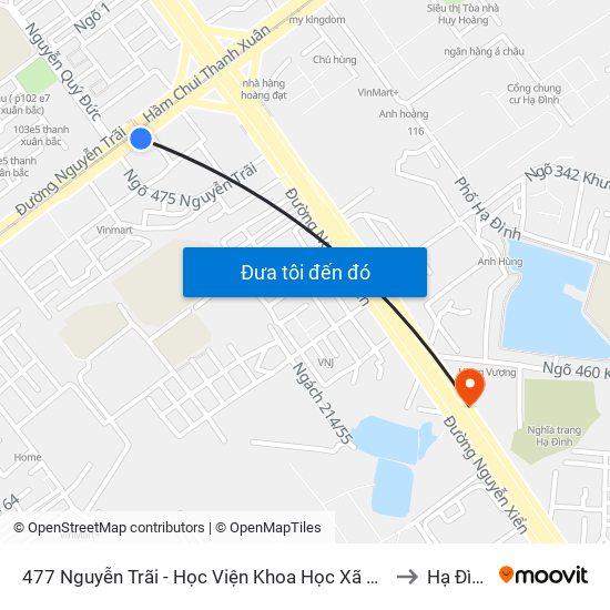 477 Nguyễn Trãi - Học Viện Khoa Học Xã Hội to Hạ Đình map