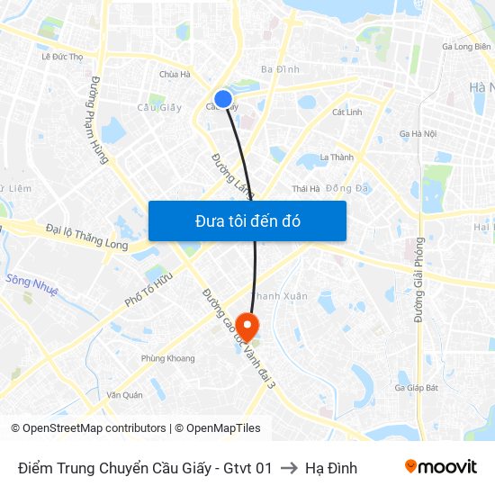 Điểm Trung Chuyển Cầu Giấy - Gtvt 01 to Hạ Đình map