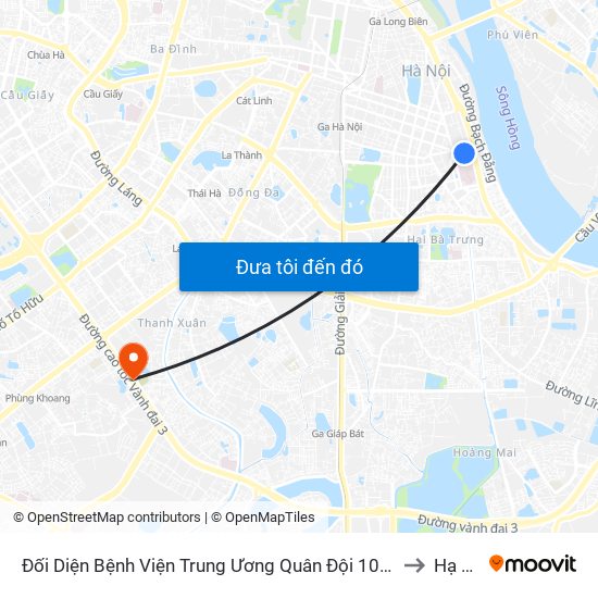 Đối Diện Bệnh Viện Trung Ương Quân Đội 108 - Trần Hưng Đạo to Hạ Đình map