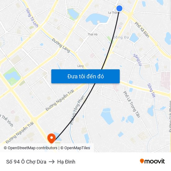 Số 94 Ô Chợ Dừa to Hạ Đình map
