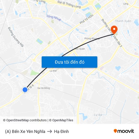 (A) Bến Xe Yên Nghĩa to Hạ Đình map