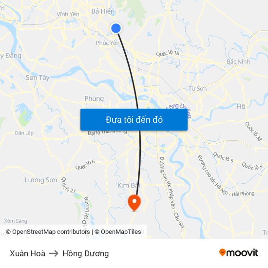 Xuân Hoà to Hồng Dương map