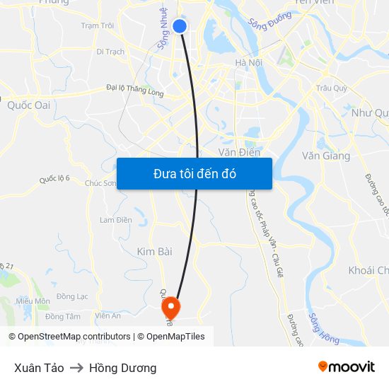 Xuân Tảo to Hồng Dương map