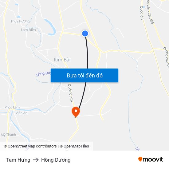 Tam Hưng to Hồng Dương map