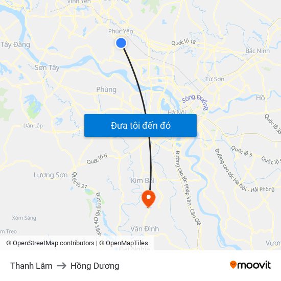 Thanh Lâm to Hồng Dương map