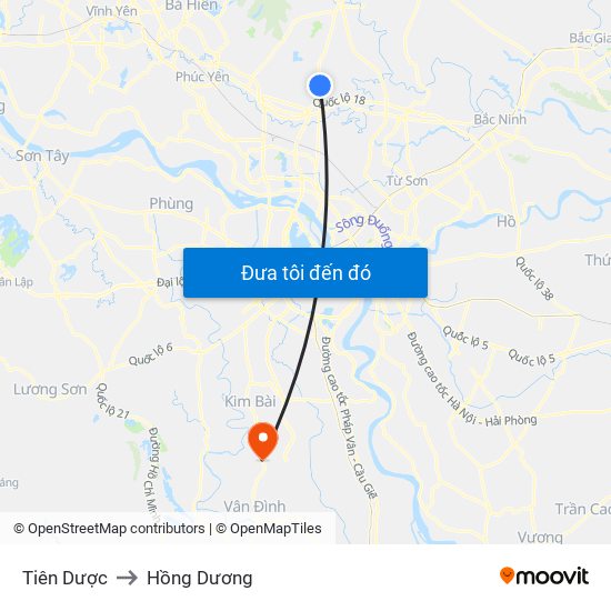 Tiên Dược to Hồng Dương map