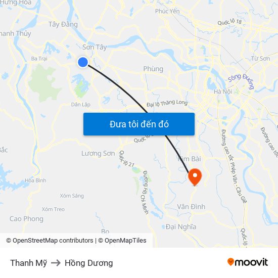 Thanh Mỹ to Hồng Dương map