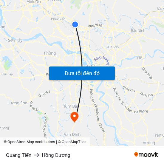 Quang Tiến to Hồng Dương map