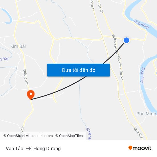 Vân Tảo to Hồng Dương map