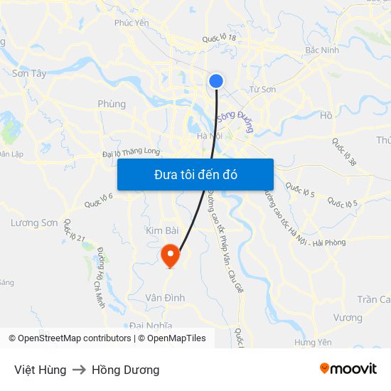 Việt Hùng to Hồng Dương map