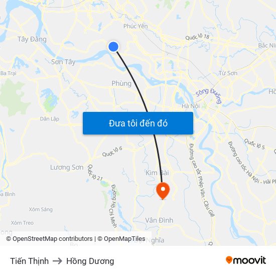 Tiến Thịnh to Hồng Dương map