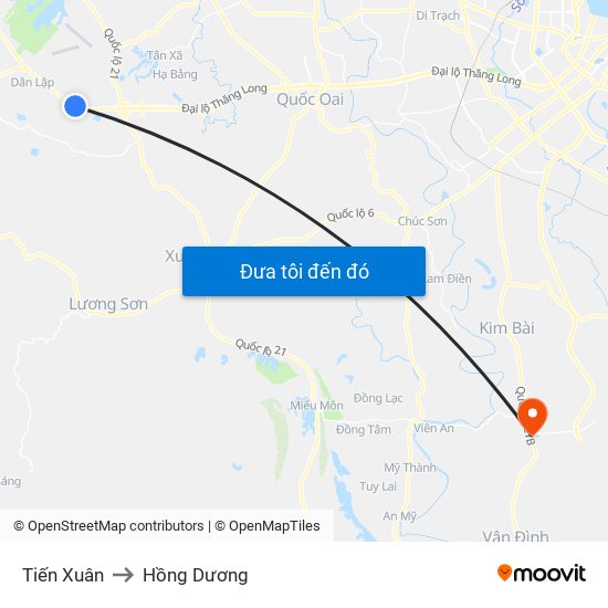 Tiến Xuân to Hồng Dương map