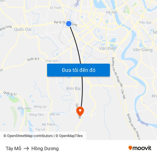 Tây Mỗ to Hồng Dương map