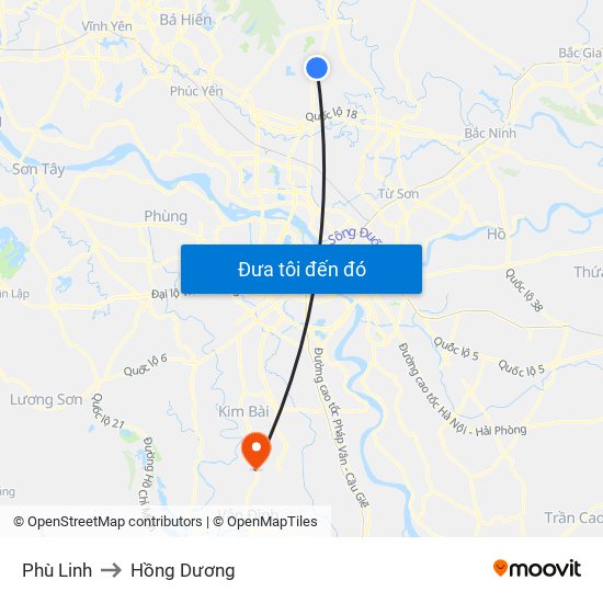 Phù Linh to Hồng Dương map