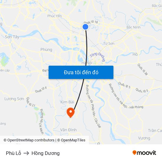 Phù Lỗ to Hồng Dương map